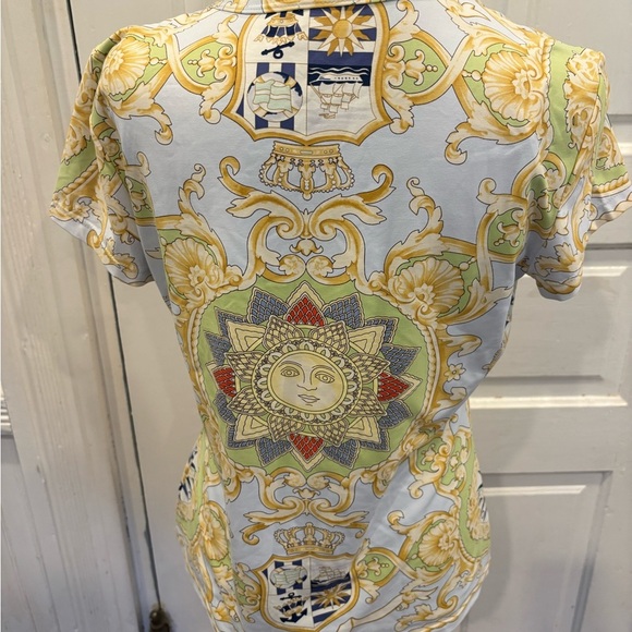 J McLaughlin Celestial Nautical Compass Short Sleeve Blouse Sz Medium - Picture 2 of 6